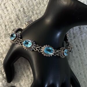 Swiss Blue Topaz Bali Sterling Silver Bracelet